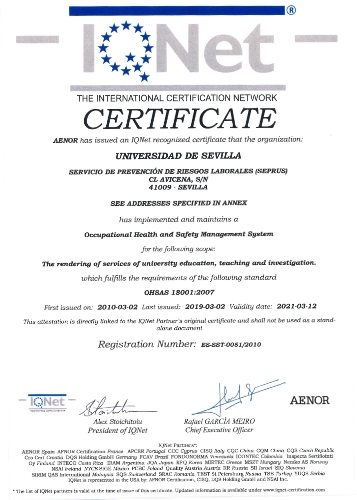 Certificado de cumplimento de ONSAS 18001:2007